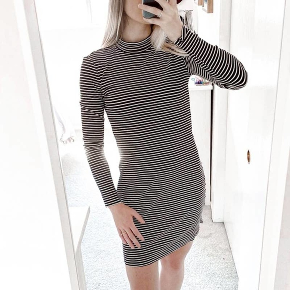 NEW Sanctuary Striped Turtleneck Casual Dress Black S